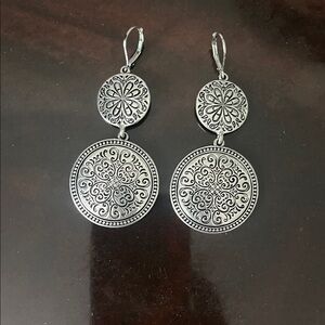 Elegant Silver Tone Dangle Disc Earrings